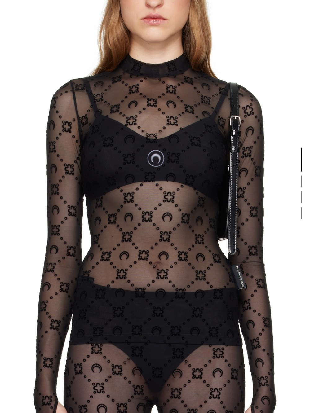 Marine Serre Black Sheer Moon-Print Shorts